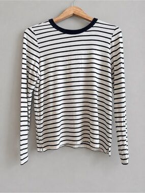 Market & Spruce Black and White Striped Crewneck Top M